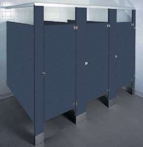 Navy blue bathroom stall example Albany